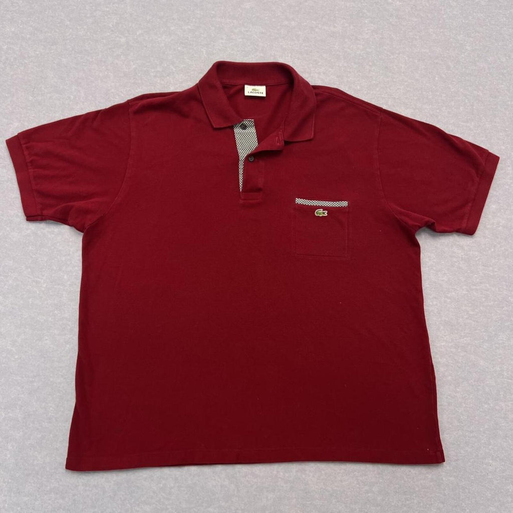 Vintage Lacoste Men's Burgundy Houndstooth Pocket Polo Shirt Preppy Size 7 XXL