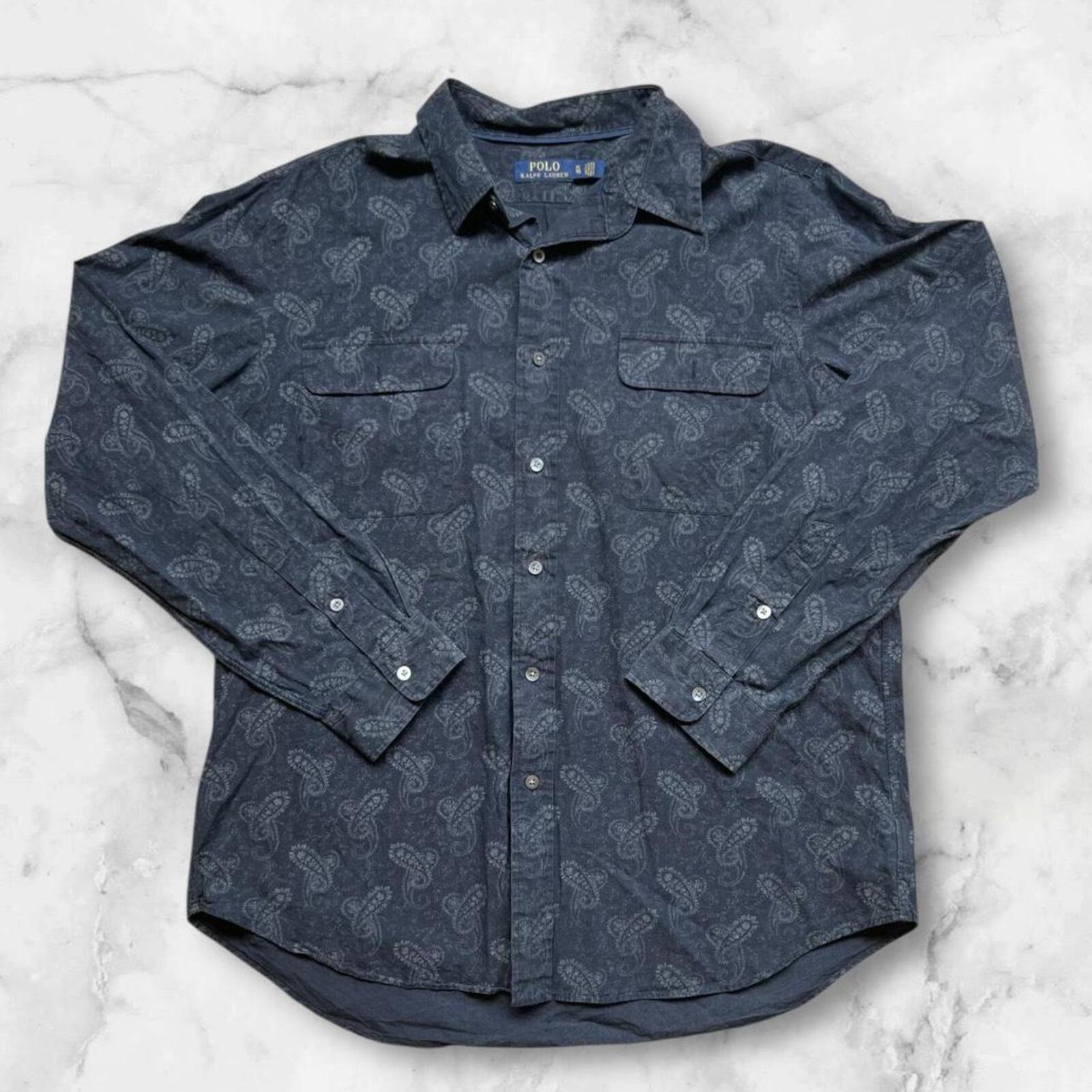 Vintage Polo Ralph Lauren Navy Blue Paisley Design Dress Shirt Men’s Preppy XL