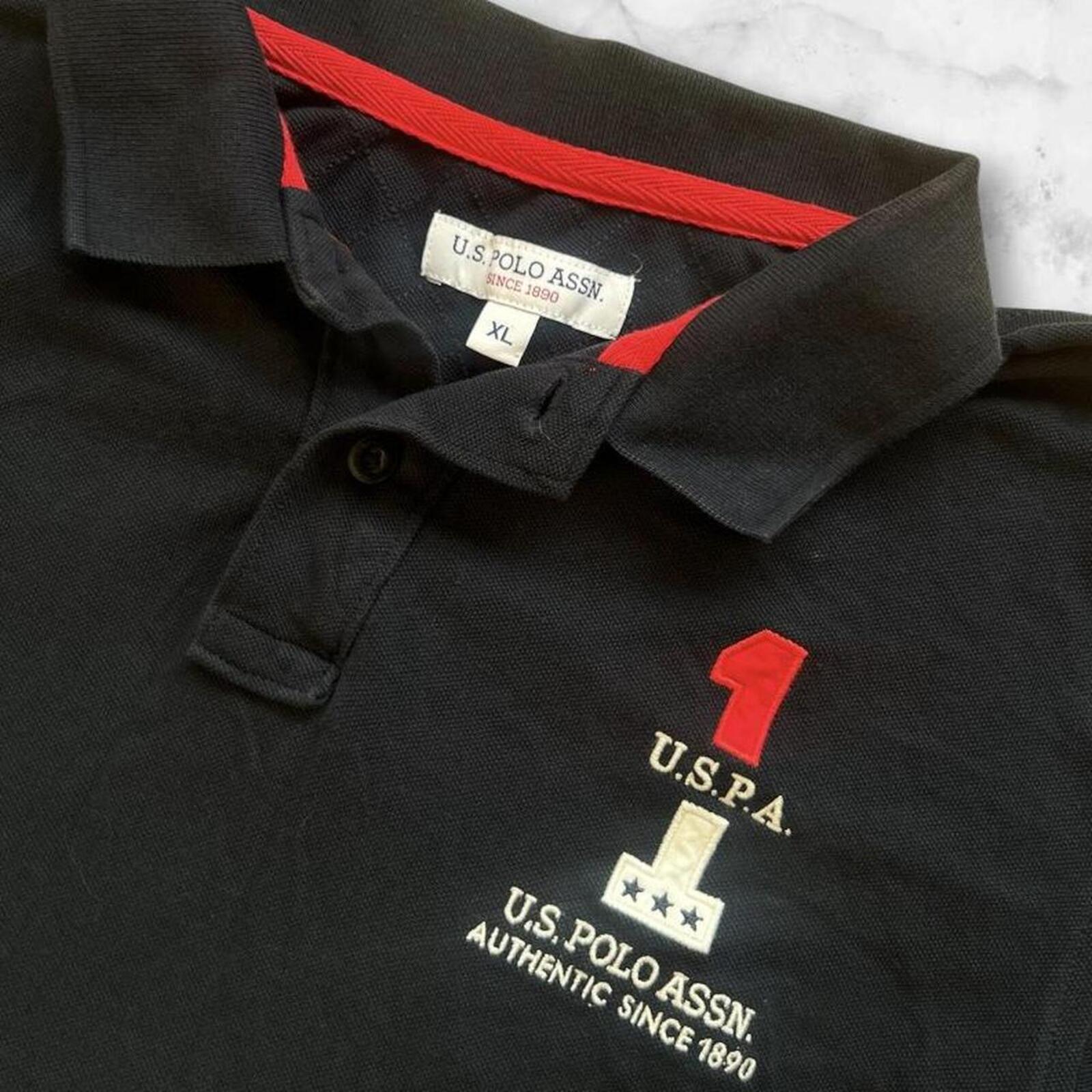 Vintage U.S. Polo Assn. “Team USPA” Embroidered Flag Polo Black  No.1 Y2K Men’s XL