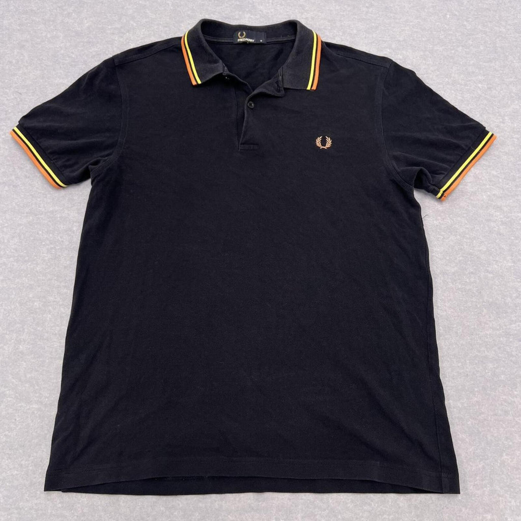 Fred Perry Men's Black Twin Tipped M3600 Polo Shirt Orange Yellow Medium