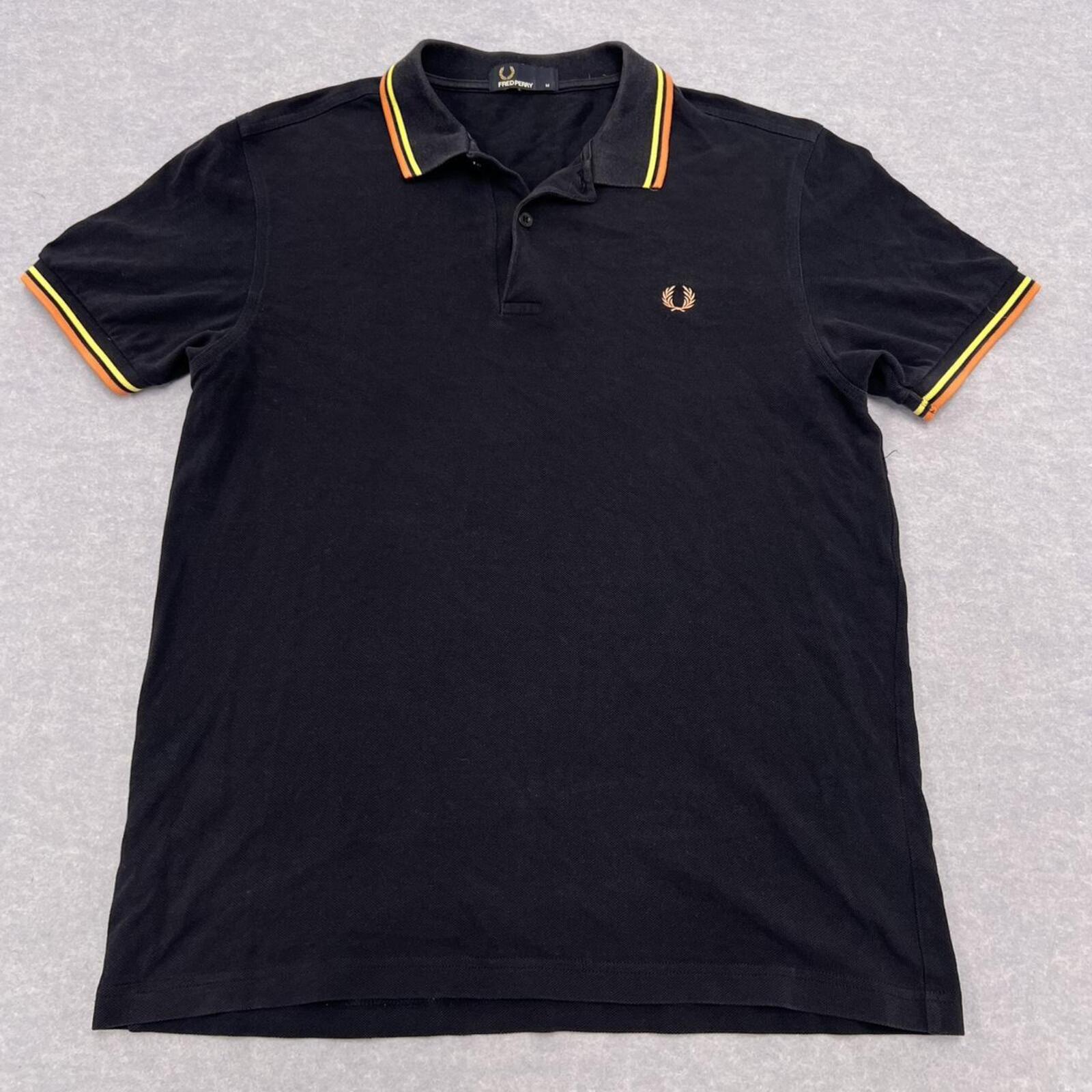 Fred Perry Men's Black Twin Tipped M3600 Polo Shirt Orange Yellow Medium