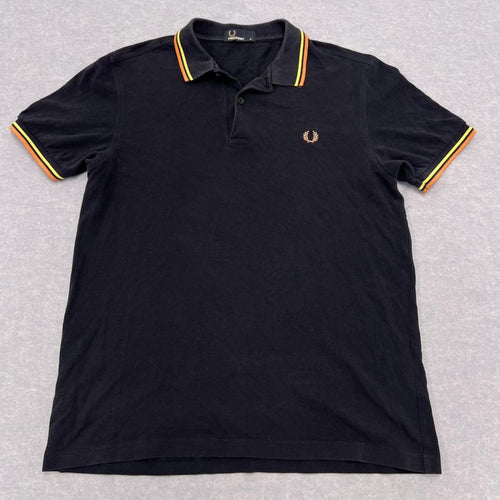 Fred Perry Men's Black Twin Tipped M3600 Polo Shirt Orange Yellow Medium