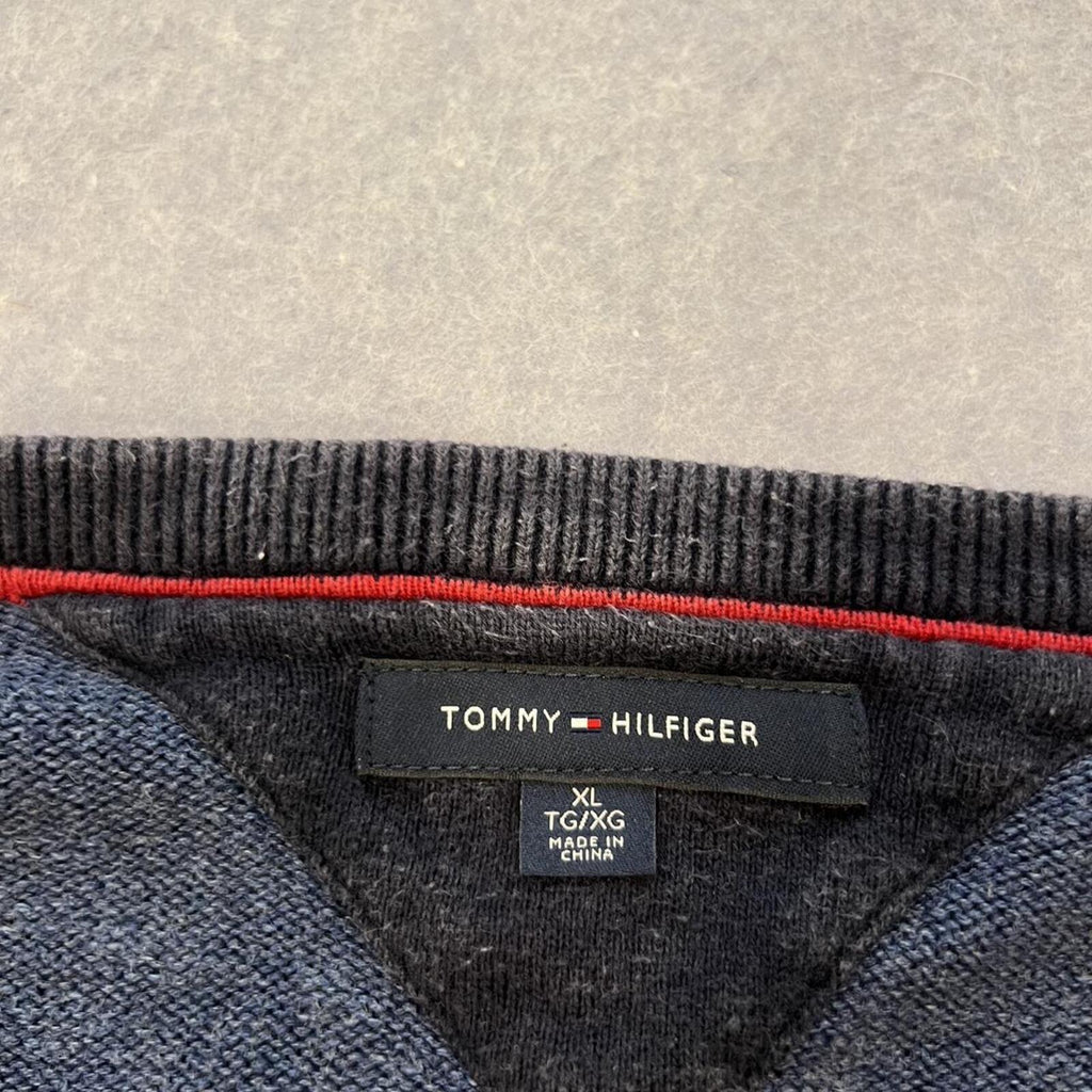 Vintage Tommy Hilfiger Men's Navy Blue Big Flag Knit Sweater Jumper Preppy XL
