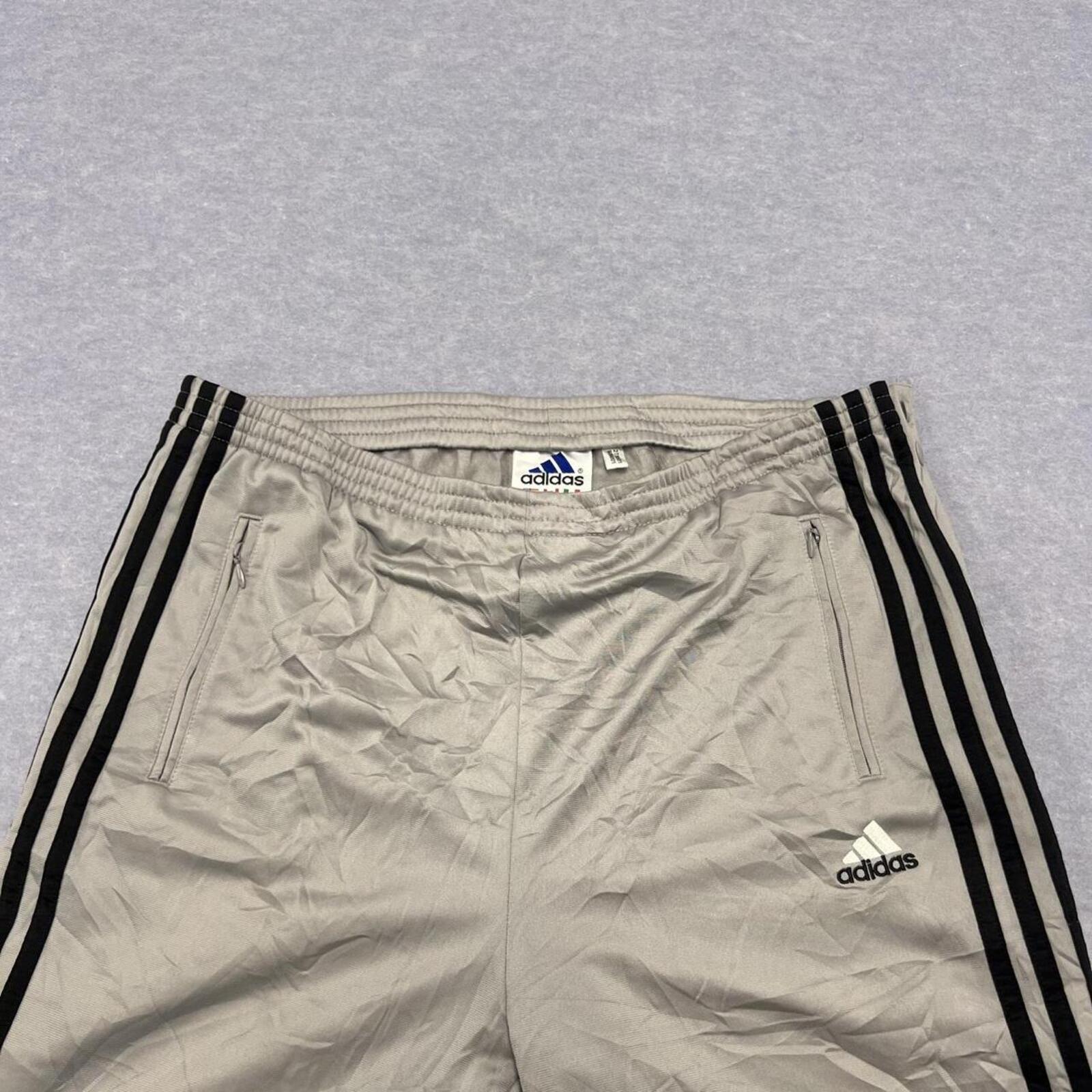 Vintage 1999 Adidas Men's Silver & Black Striped Button up Baggy Streetwear Track Pants Warmup Joggers Oversized Medium