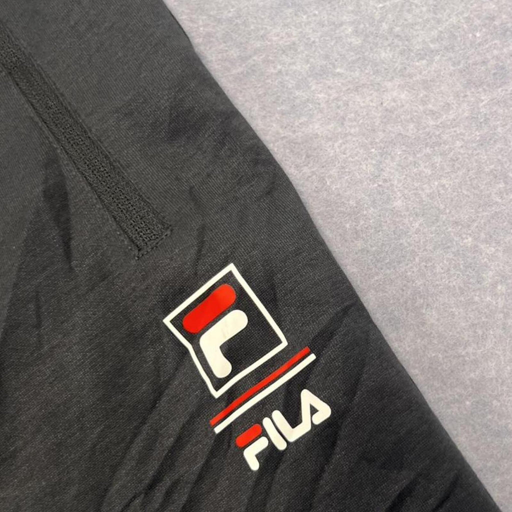 Vintage Y2K Fila Men's Dark Grey Baggy Nylon Track Pants Zip Pockets Small