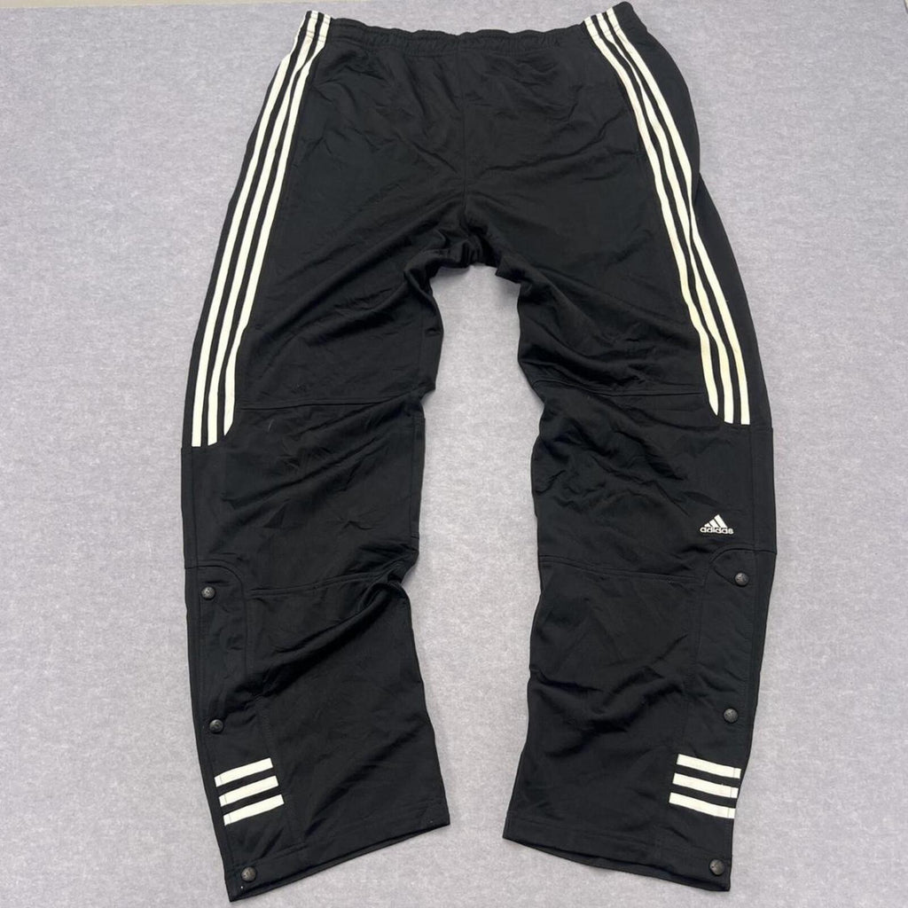 Vintage 2003 Adidas Men's Black & White Striped Baggy Streetwear Snap Button Track Pants Large