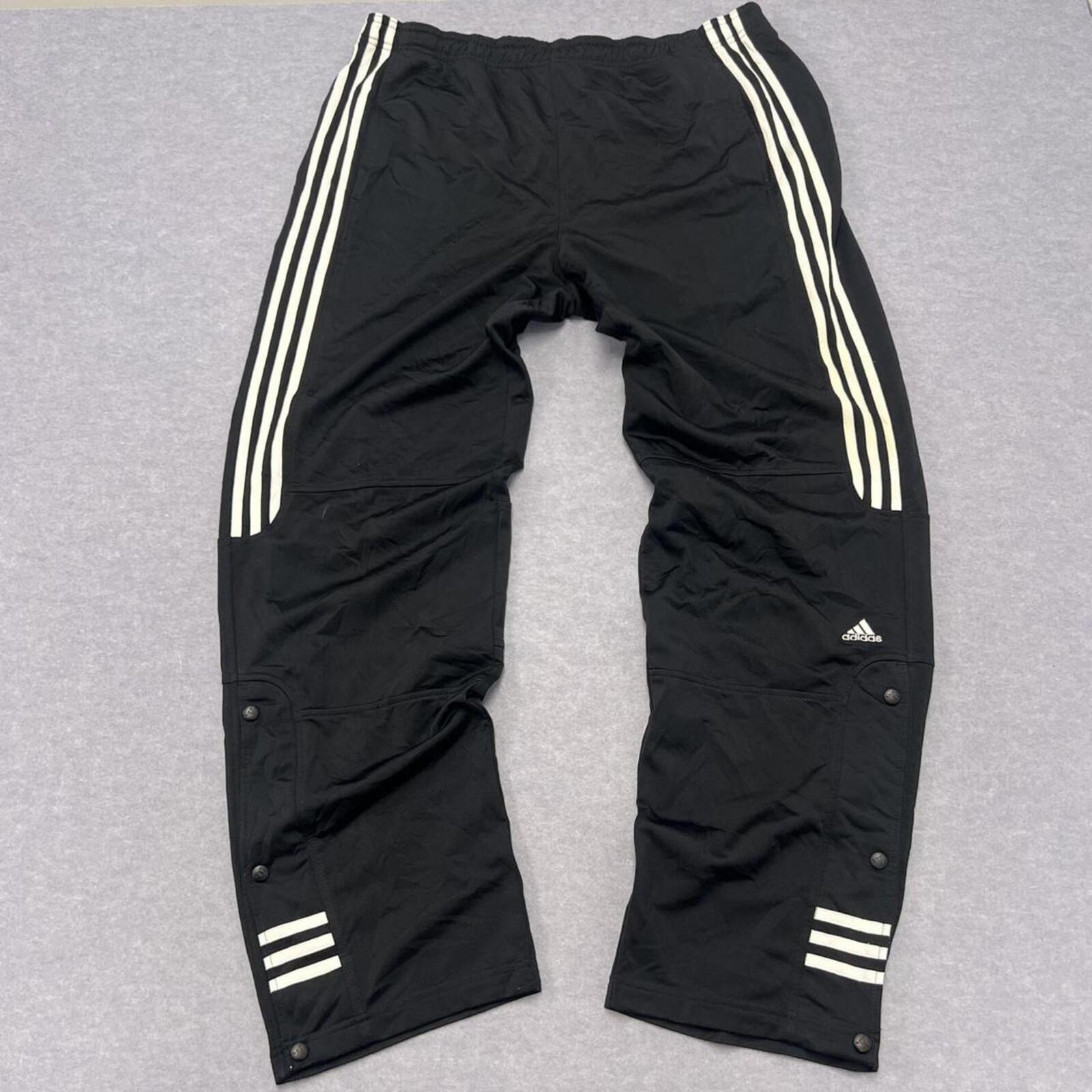 Vintage 2003 Adidas Men's Black & White Striped Baggy Streetwear Snap Button Track Pants Large