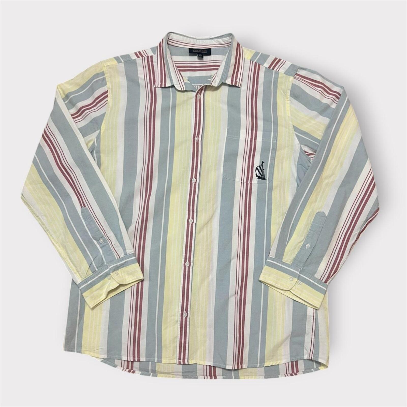 Vintage Nautica Ferguson Men's Multicolour Striped L/S Sailing Logo Shirt  XL