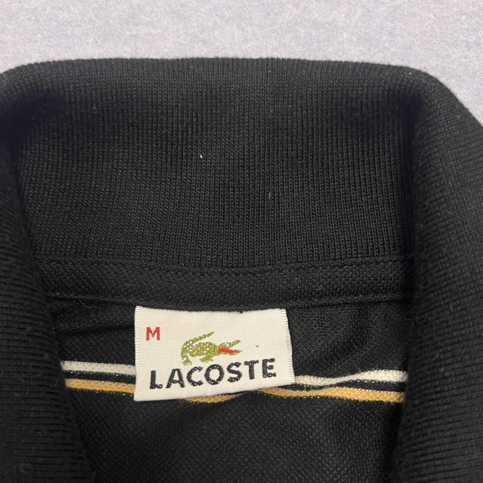 Vintage 1990s Lacoste Black & Gold Striped Preppy Pocket Polo Shirt Mens Medium