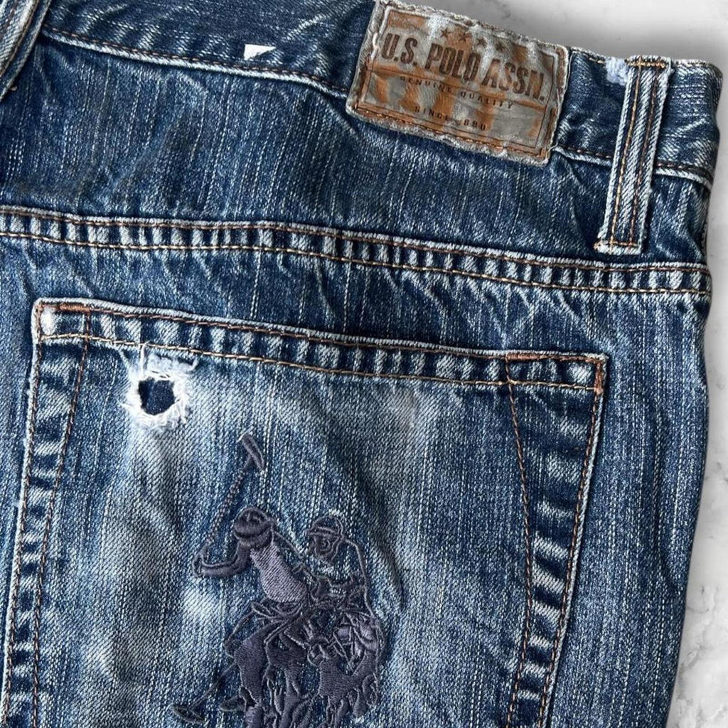 Vintage U.S. Polo Assn Men’s Denim Blue Jorts Jean Shorts Big Pony Y2K 36x30