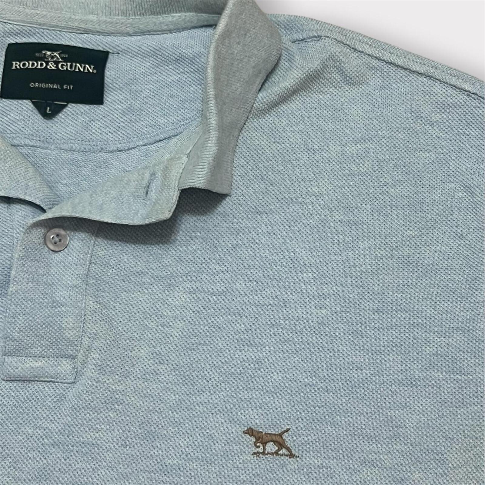 Rodd & Gunn Men's Original Fit Light Blue Marle Polo (Brown Dog) Shirt Large