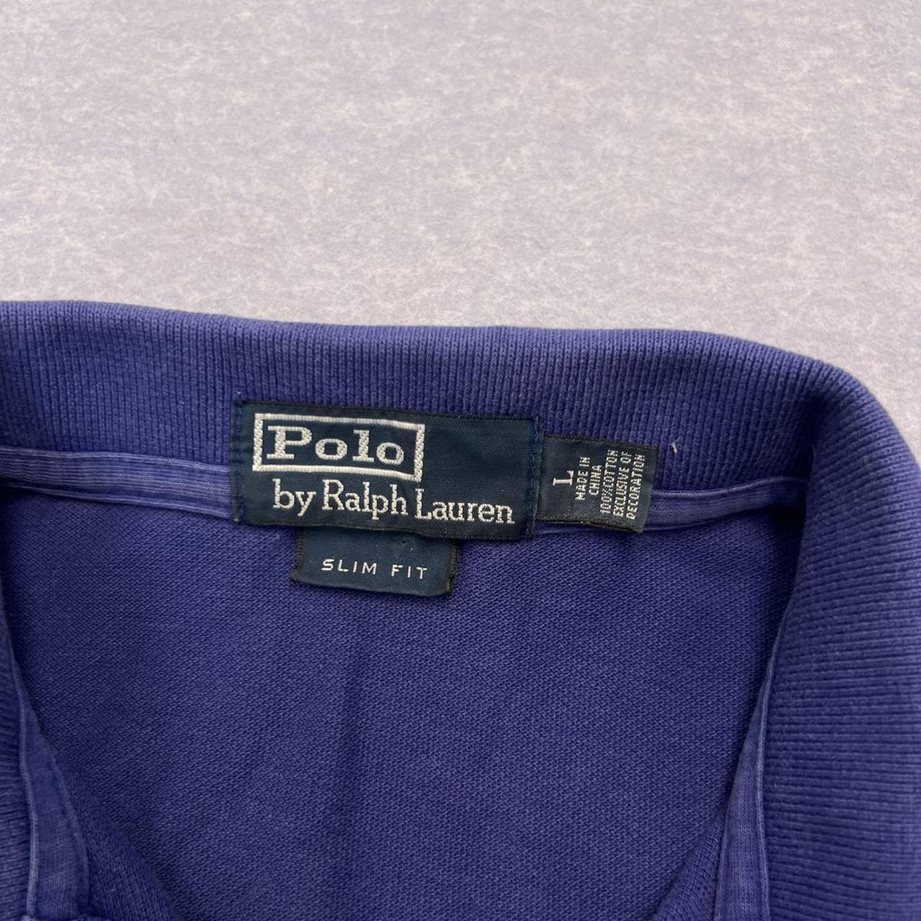 Vintage Polo Ralph Lauren Navy Blue Polo Shirt Green Pony Preppy Men’s Slim Fit Large
