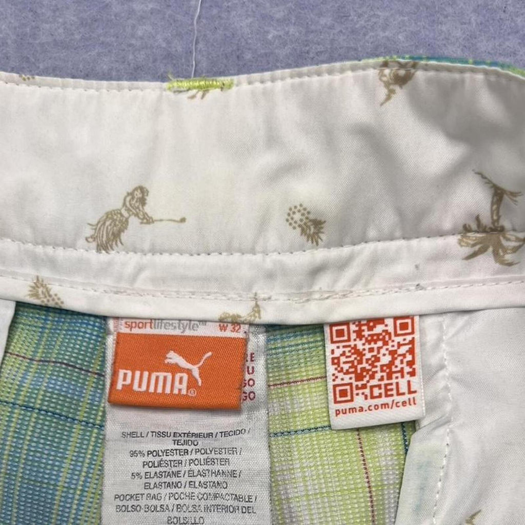 Puma Golf Sport Lifestyle Men's Plaid Check Golf Shorts W32 Green & Blue