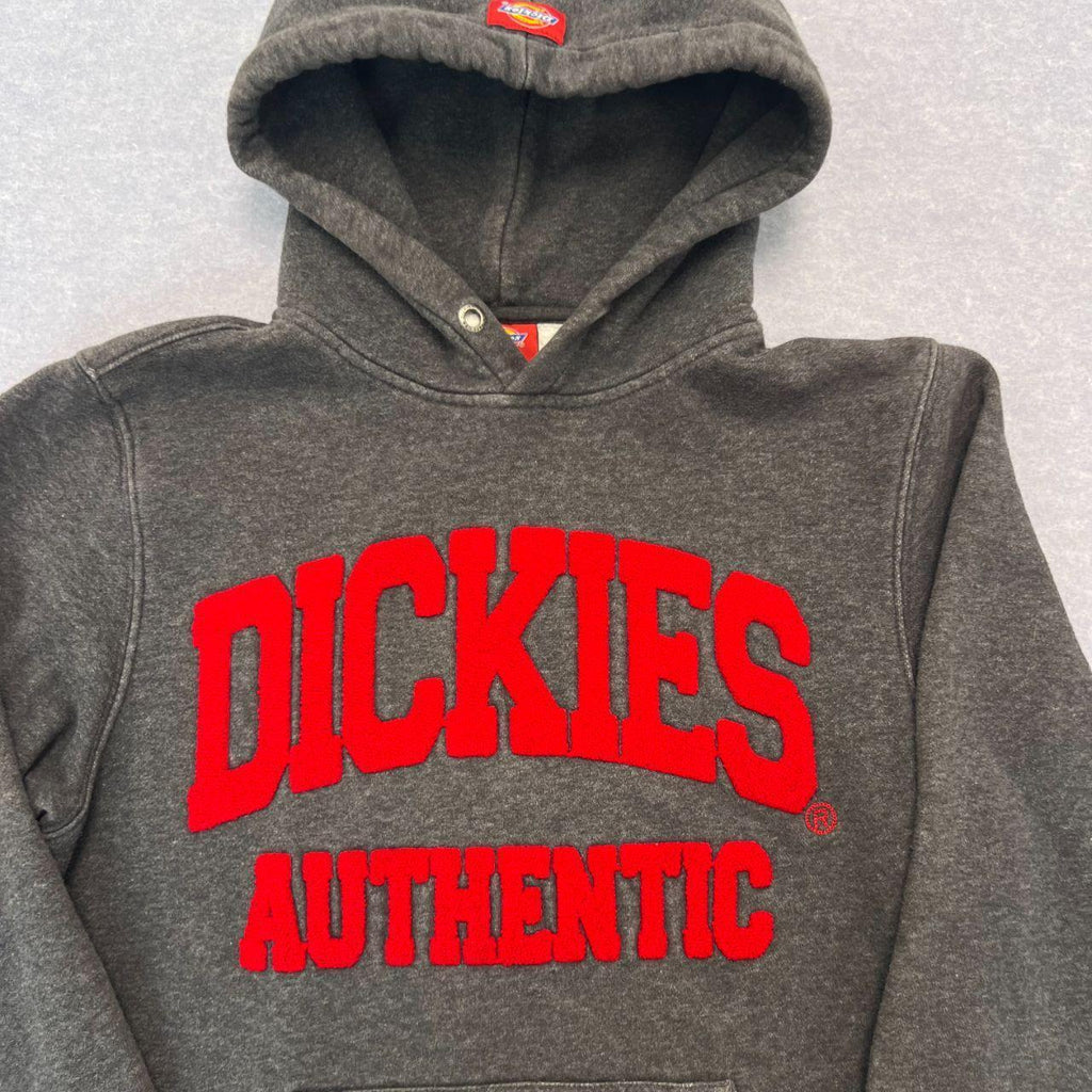 Vintage Dickies Dark Grey & Red Embossed Spell Out Hoodie Streretwear Men's S/M