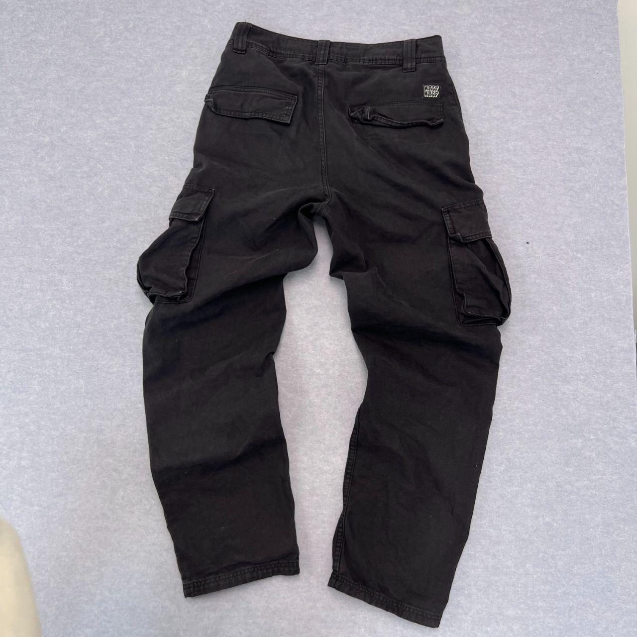 Half Half Streetwear Baggy Black Cargo Pants Utility Wide Leg Carpenter W30"
