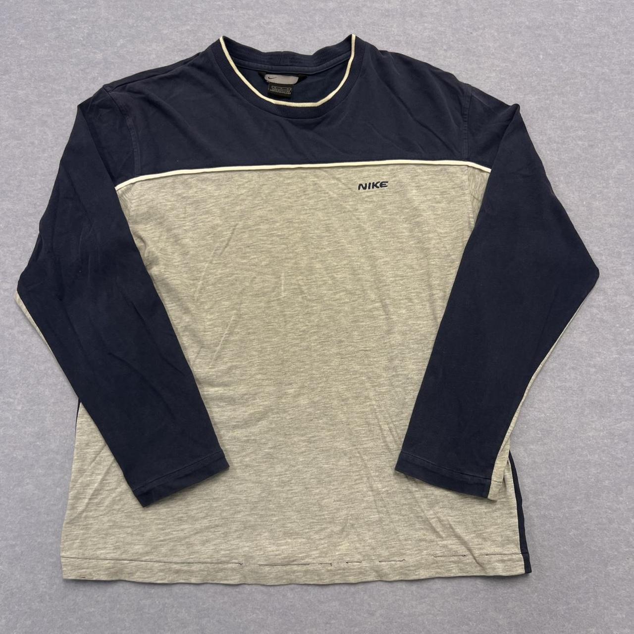 Vintage 2001 Nike Navy Blue & Grey Long Sleeve Panel Pipped T-Shirt Y2K Medium