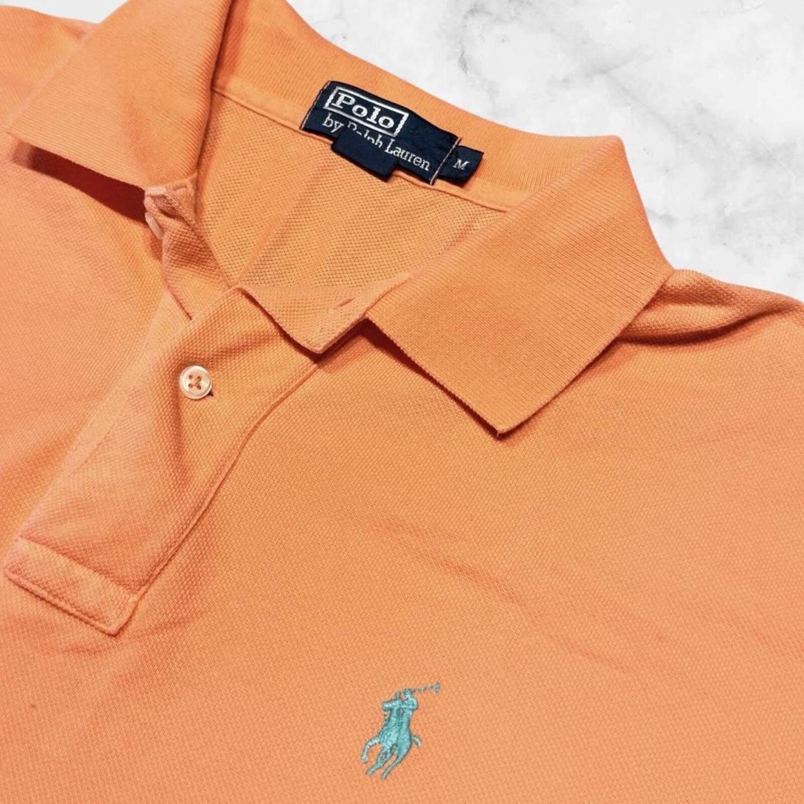 Vintage Polo Ralph Lauren Mens Orange Salmon Dress Polo (Light Blue Pony) Medium