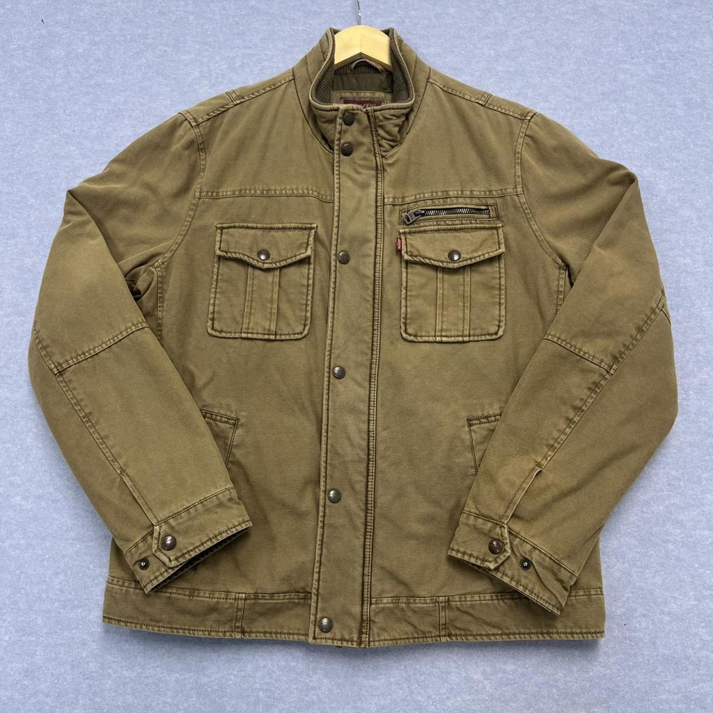Vintage 90s Levi's Khaki Military Canvas Quilted Bomber Jacket Men's Medium