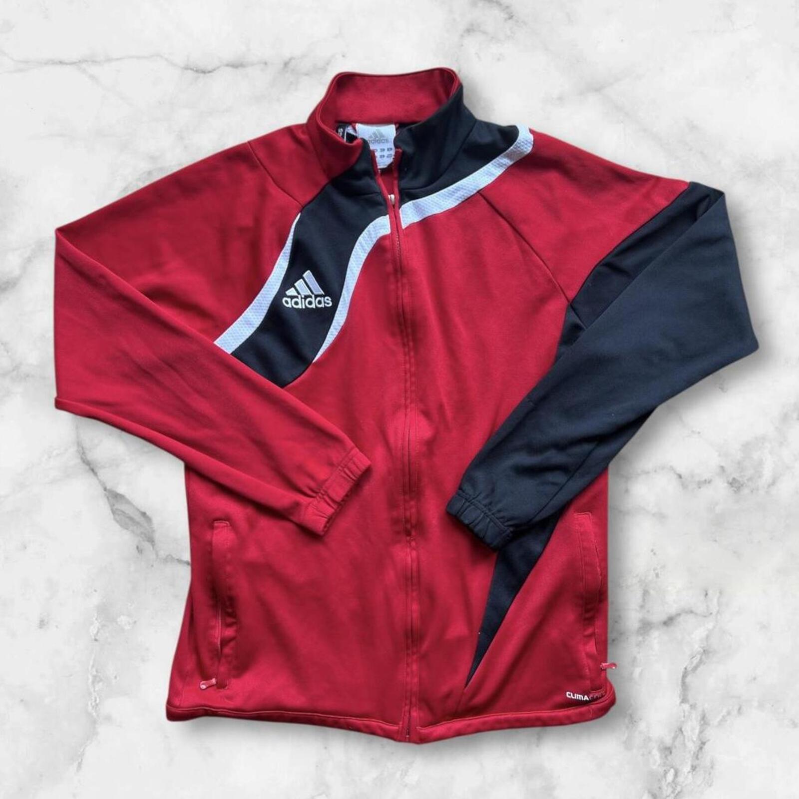 Vintage Adidas Men’s Red, White & Black Pattern Y2K Track Jacket Streetwear Men’s Small