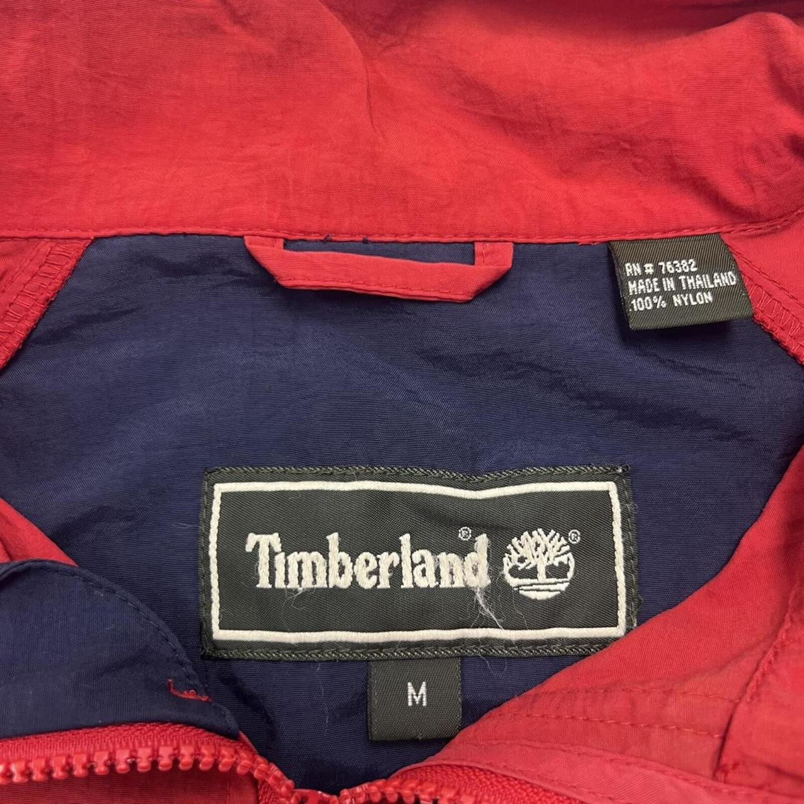 Vintage 90’s Timberland Men's Red Nylon Windbreaker Utility Jacket Medium