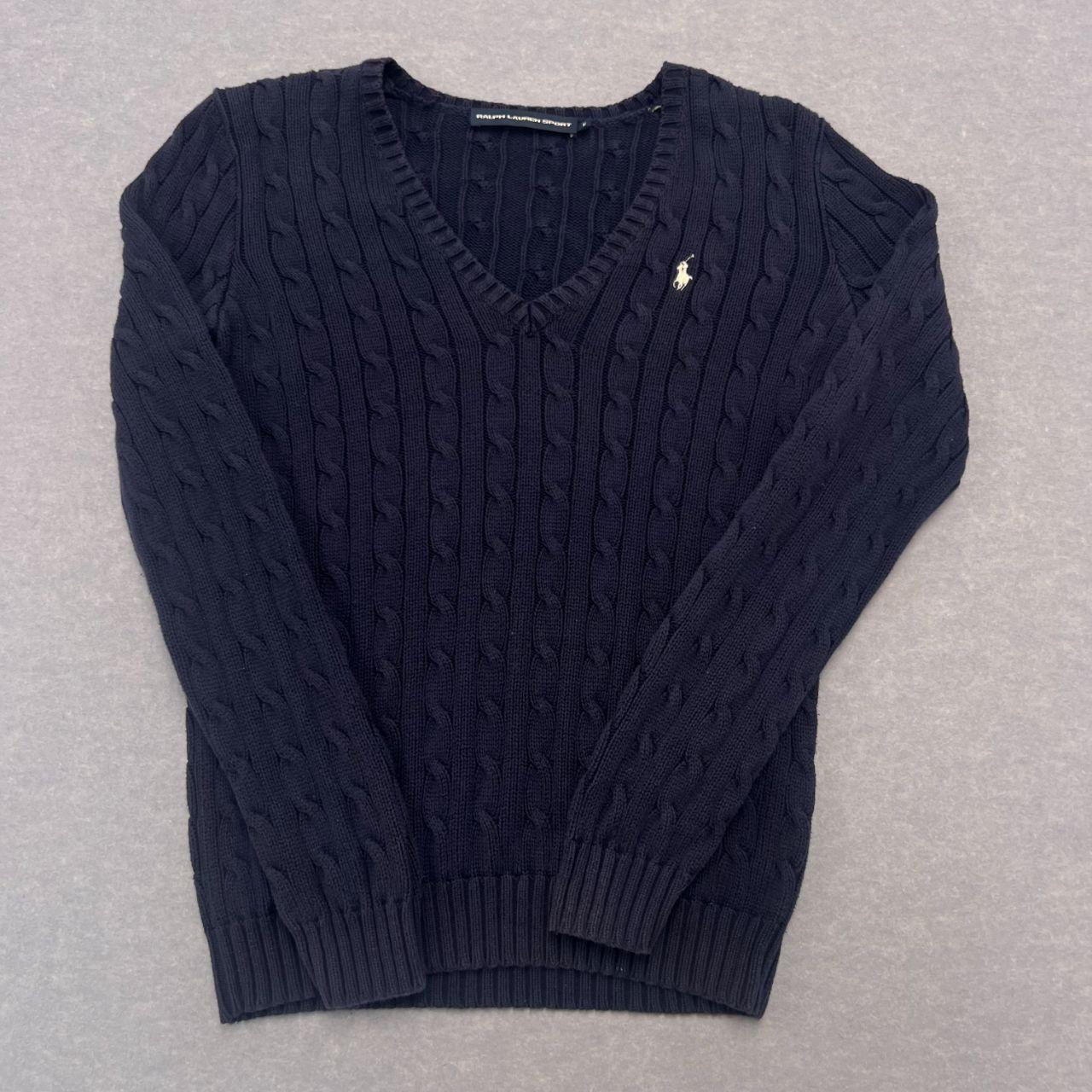 Vintage Ralph Lauren Sport Navy Cable Knit V-Neck Sweater Preppy Women's Medium