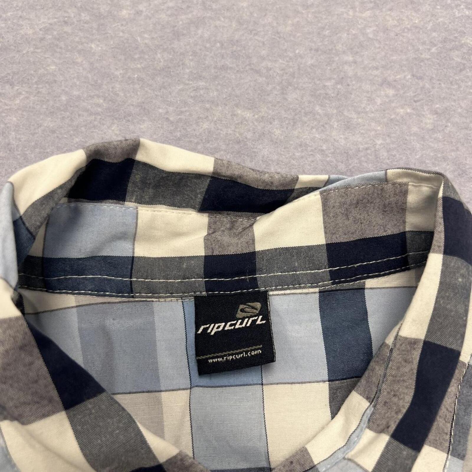 Vintage Rip Curl Men's Blue Grey Check Short Sleeve Shirt Medium Surf Y2K