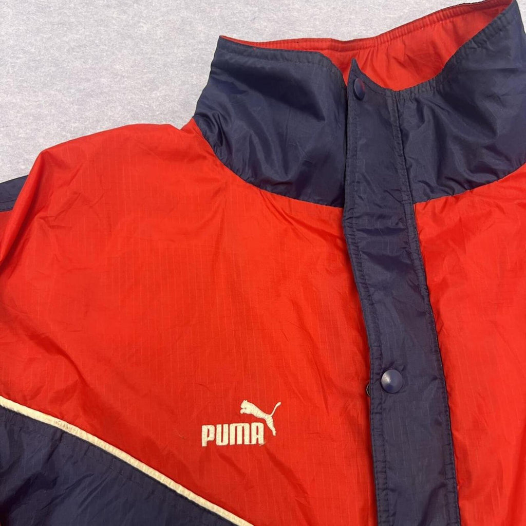 Vintage 80s Puma Sport Men's Navy & Red Padded Stadium Jacket Overcoat XL