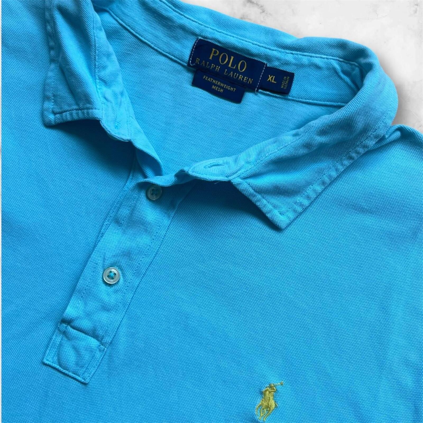 Vintage Polo Ralph Lauren Featherweight Mesh Light Blue Aqua Polo (Yellow Pony) Preppy Men’s XL