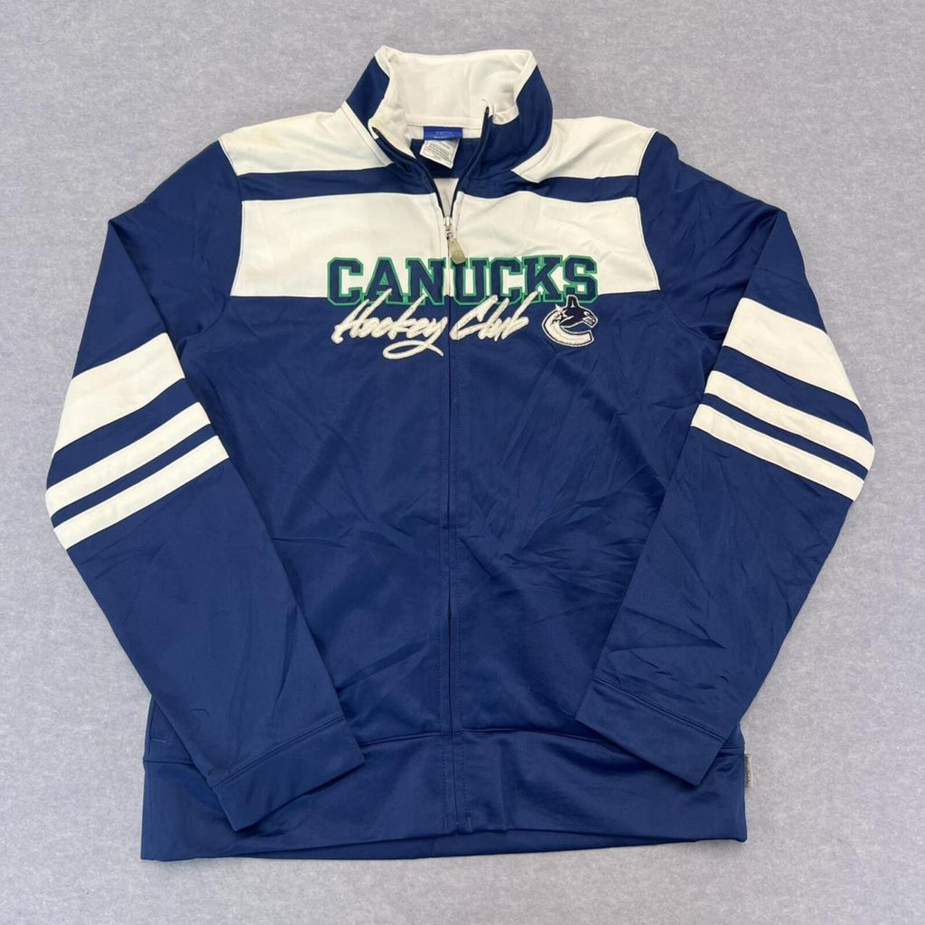 Vintage Reebok NHL Vancouver Canucks Hockey Club Track Jacket Blue White Medium