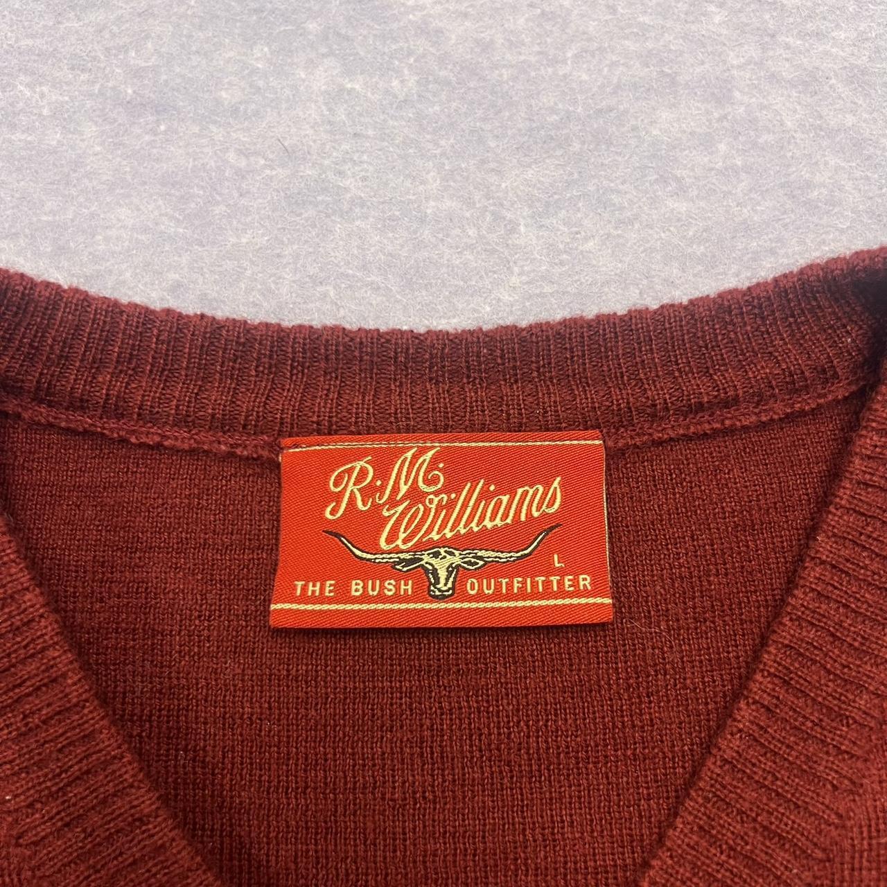 Vintage R.M. Williams Burgundy Red 100% Wool V Neck Knit Sweater KN649 Large