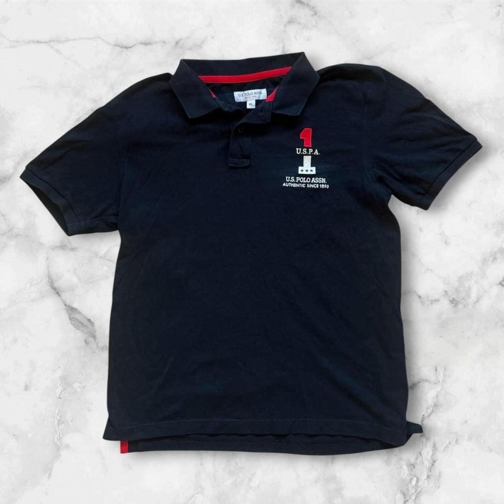 Vintage U.S. Polo Assn. “Team USPA” Embroidered Flag Polo Black  No.1 Y2K Men’s XL