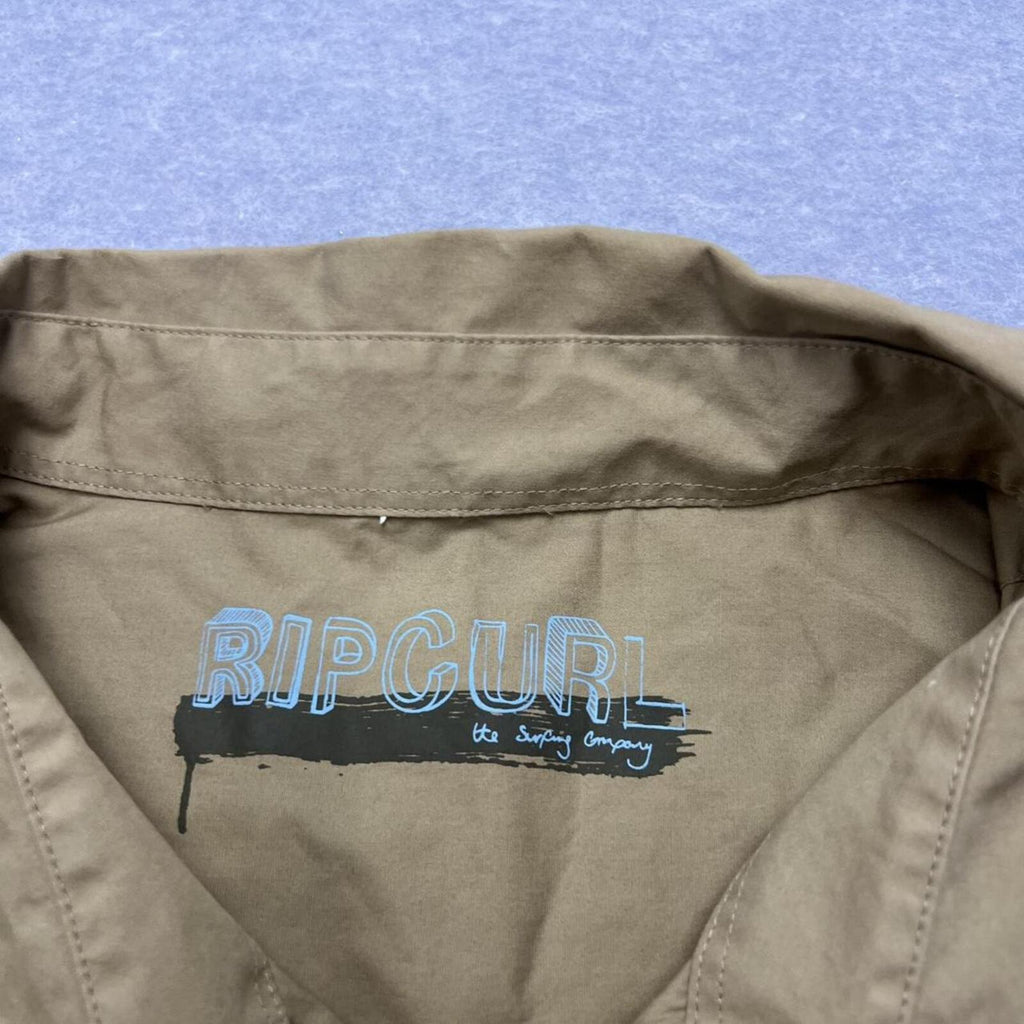 Vintage Rip Curl Men's Khaki Tan Long Sleeve Surf Shirt XXL Seagull Graphic Y2K