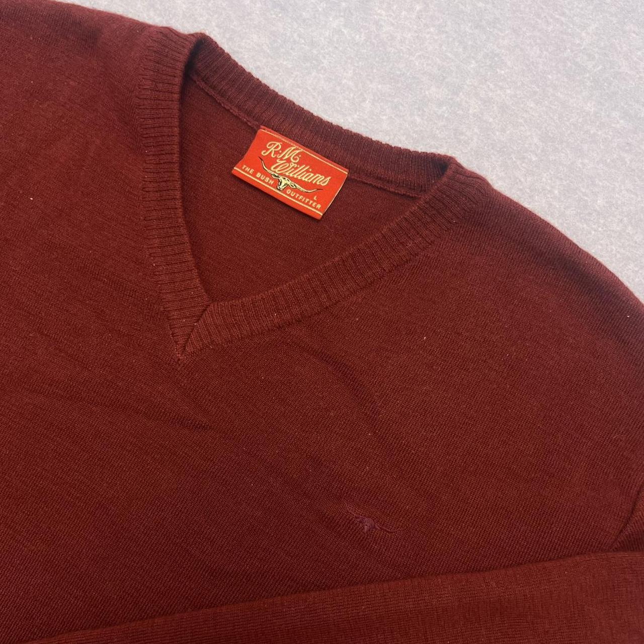 Vintage R.M. Williams Burgundy Red 100% Wool V Neck Knit Sweater KN649 Large
