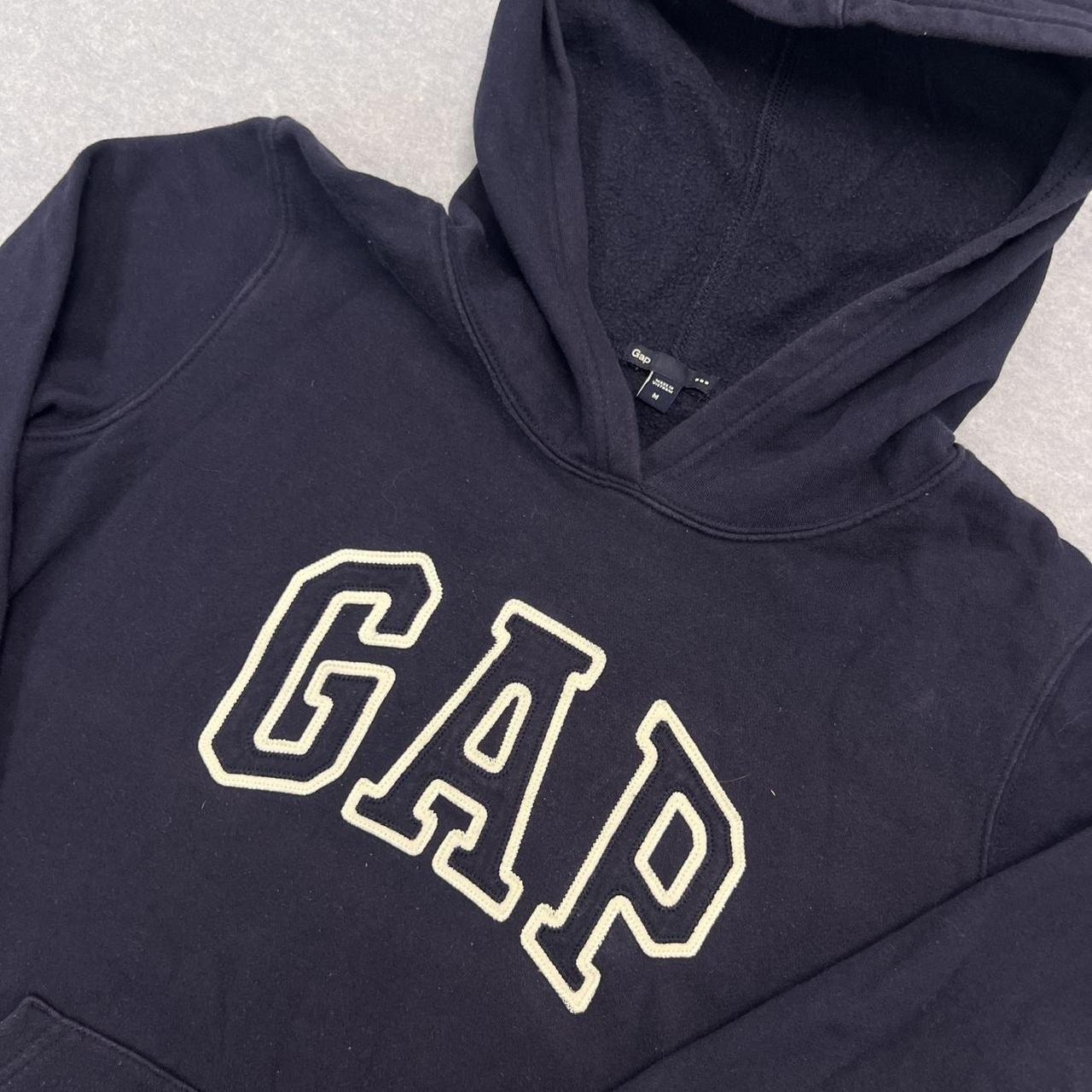 Vintage GAP Women’s Navy Blue & White SpellOut Streetwear Hoodie Y2K Medium