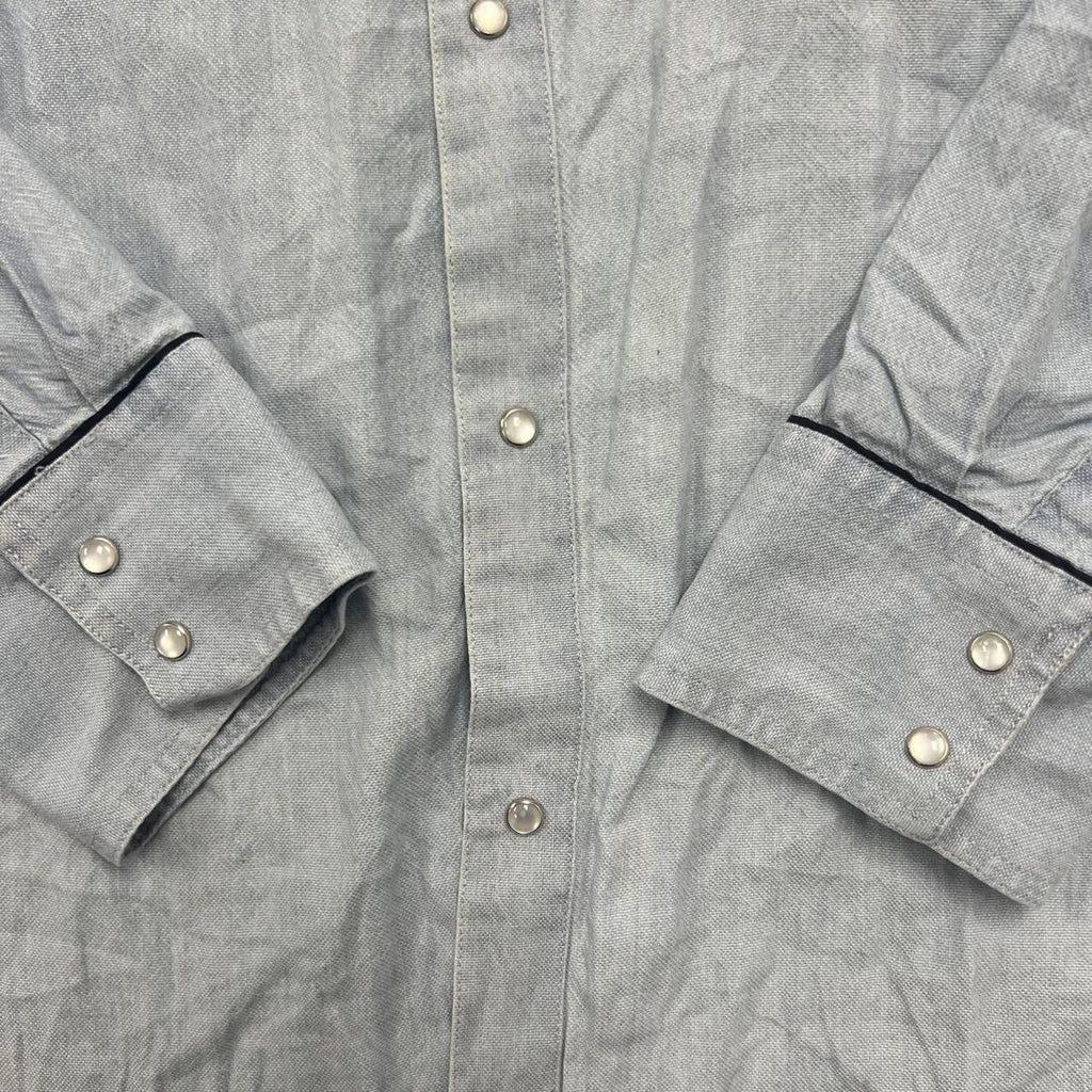 Vintage Ringers Western Light Baby Blue Embroidered Floral Pearl Snap Shirt XL
