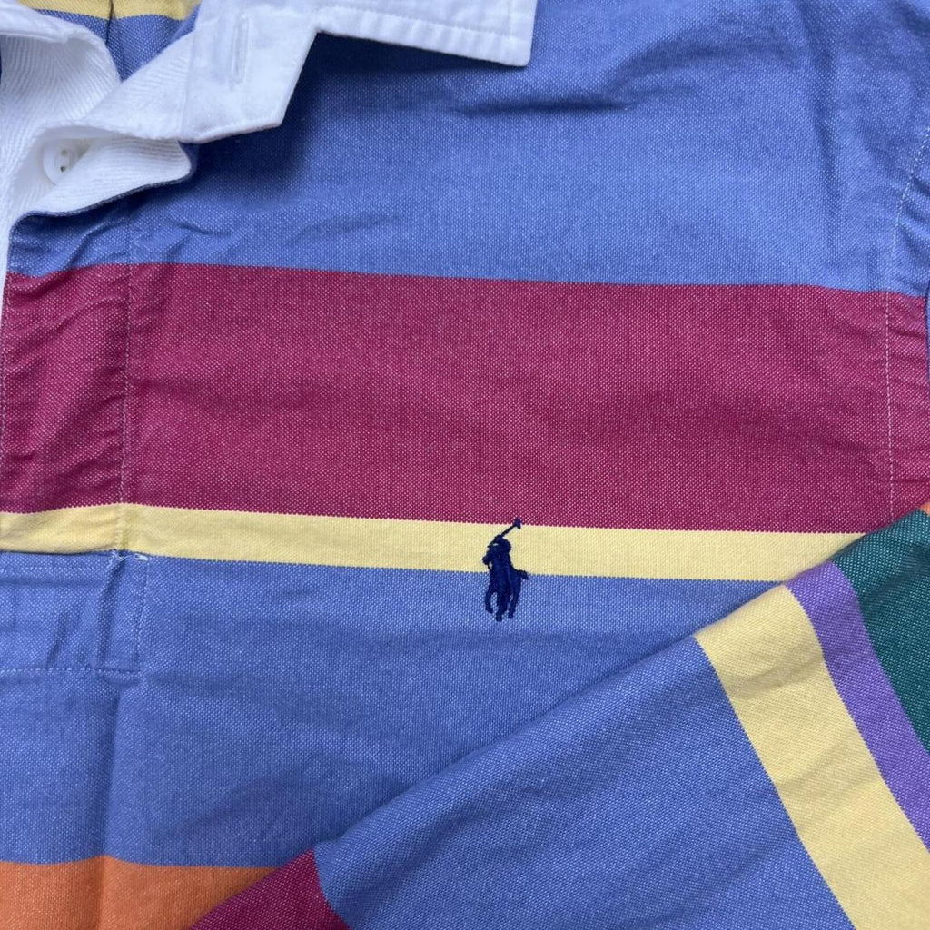 Vintage Polo Ralph Lauren Multicolour Rainbow Stripe Rugby Polo Shirt Men’s XL