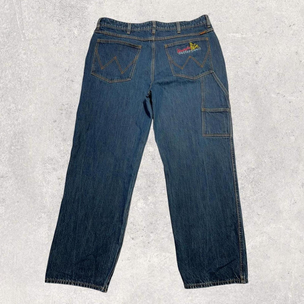 Wrangler x Better Beer Men's “SLAKER”  RARE Collab Carpenter Denim Jeans Skater Streetwear Size W36”