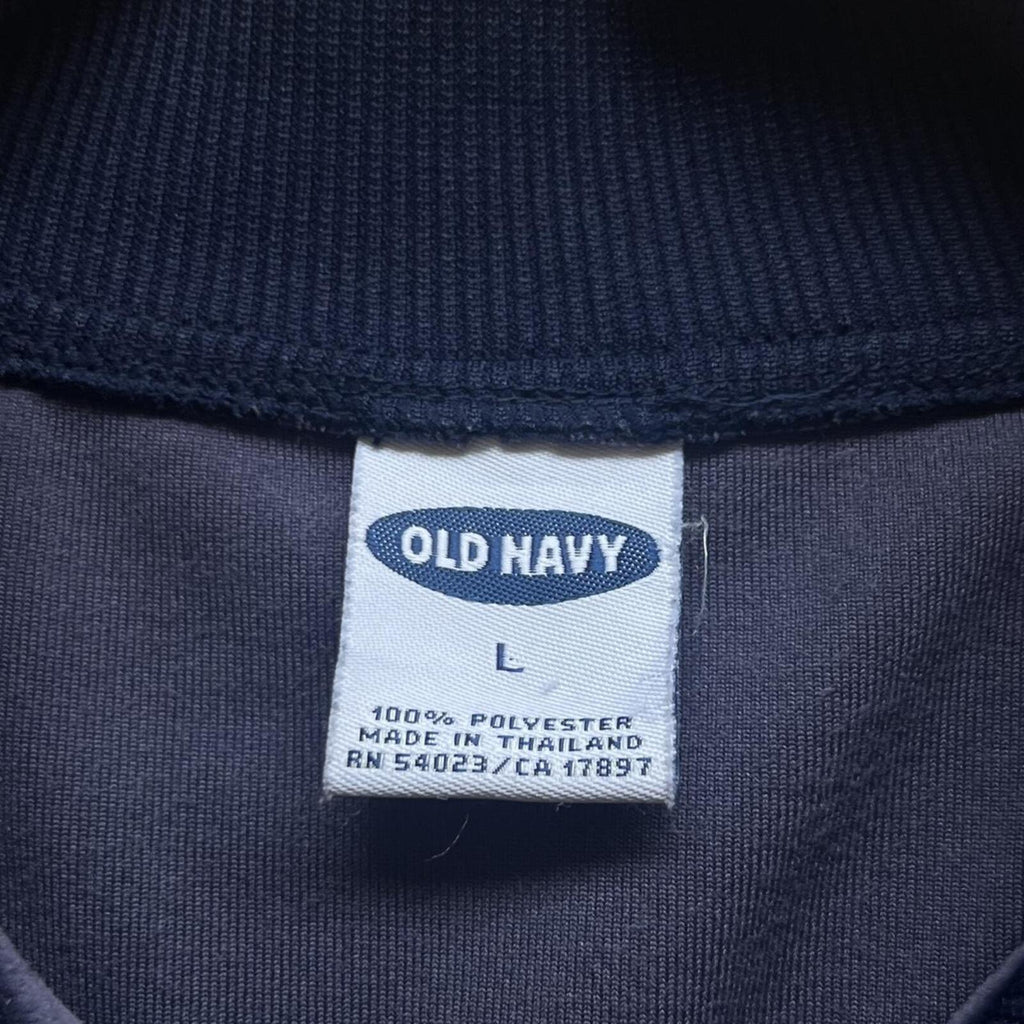 Vintage Old Navy Men’s Blue & Red Striped Felt Like Track Jacket Y2K Large