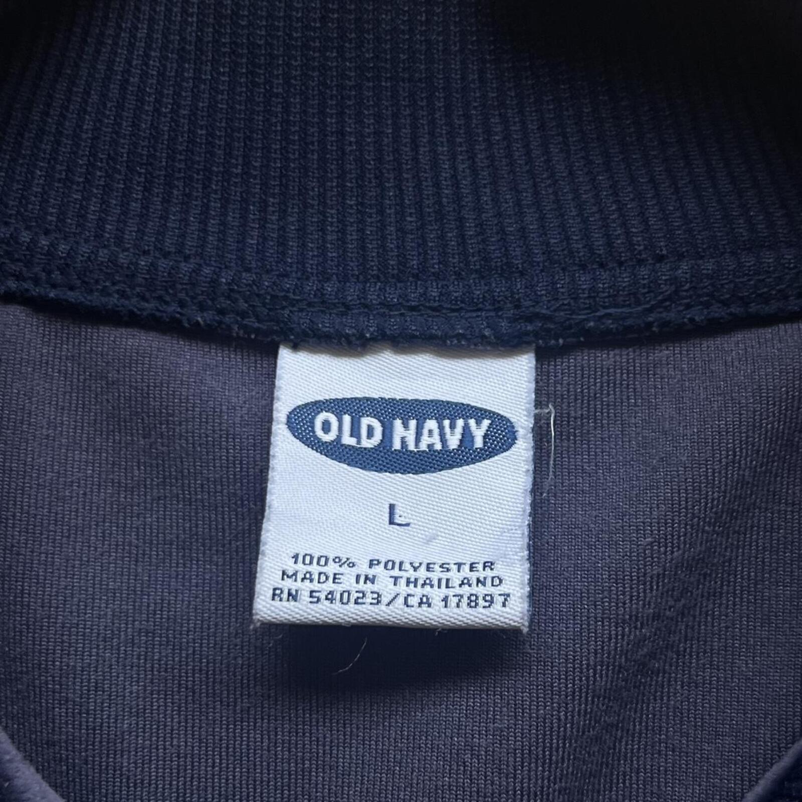 Vintage Old Navy Men’s Blue & Red Striped Felt Like Track Jacket Y2K Large