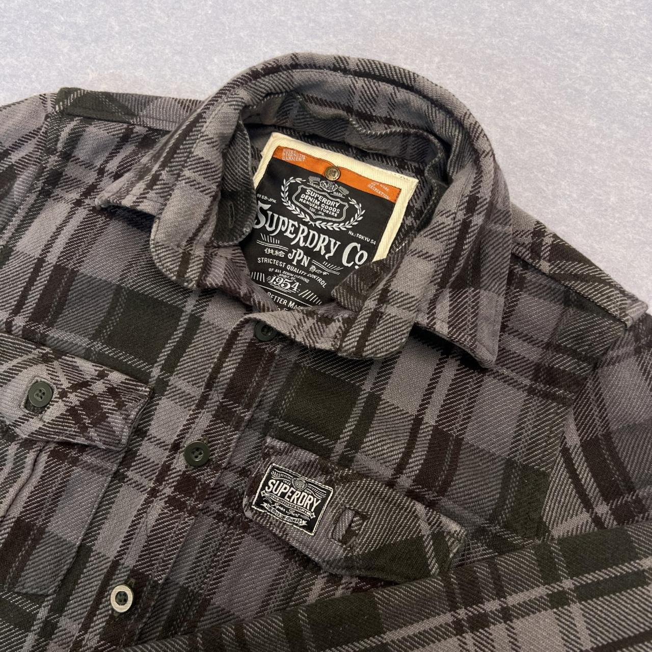 Vintage Superdry Grey & Black Heavyweight Plaid Flannel Shirt Men’s Small