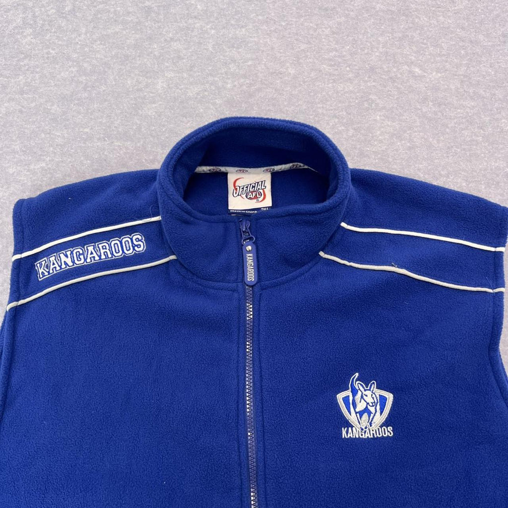 Vintage North Melbourne Kangaroos AFL Full Zip Blue & White Fleece Vest 3XL