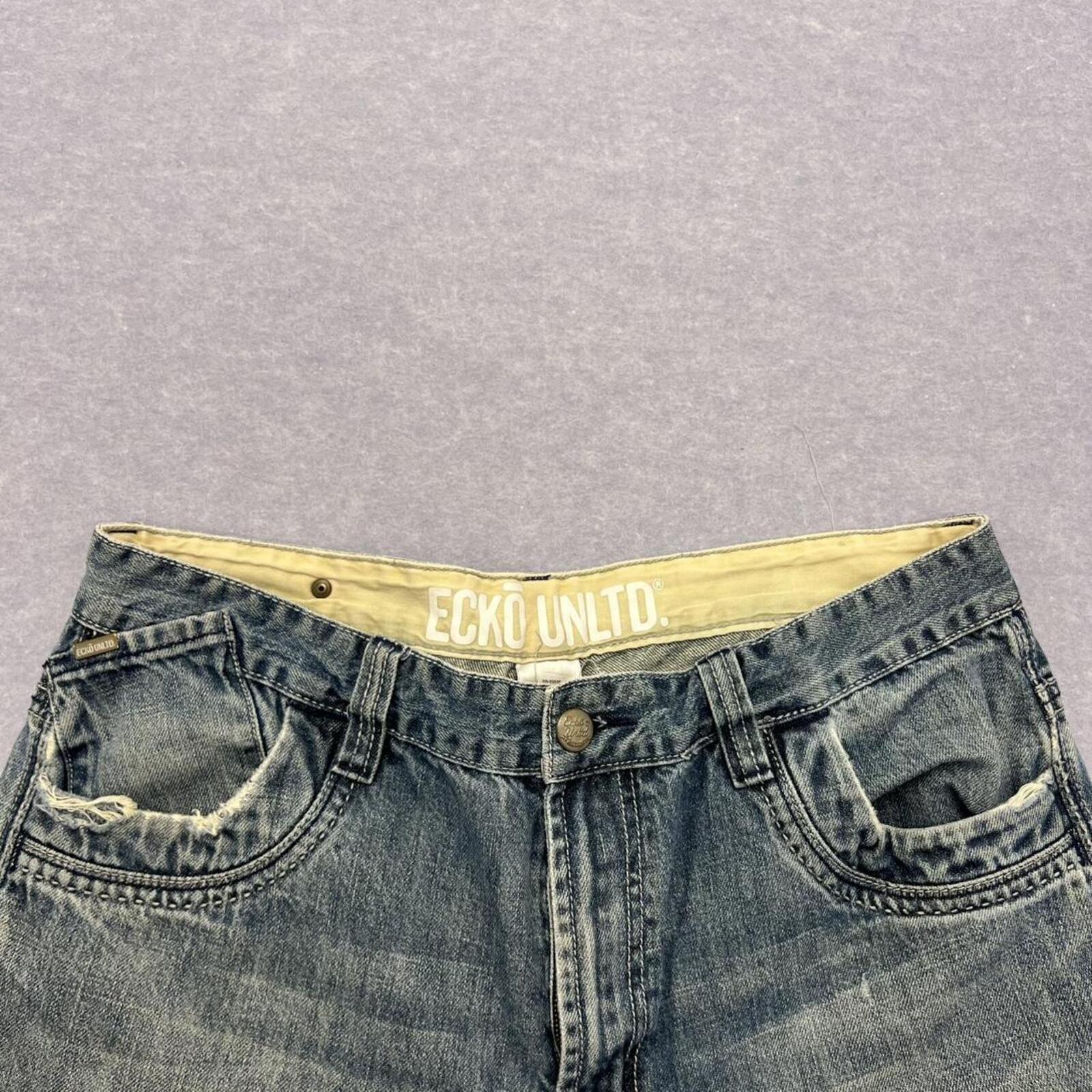 Vintage Ecko Unltd Baggy Jeans Light Wash Eagle Embroidery Y2K Men's W36