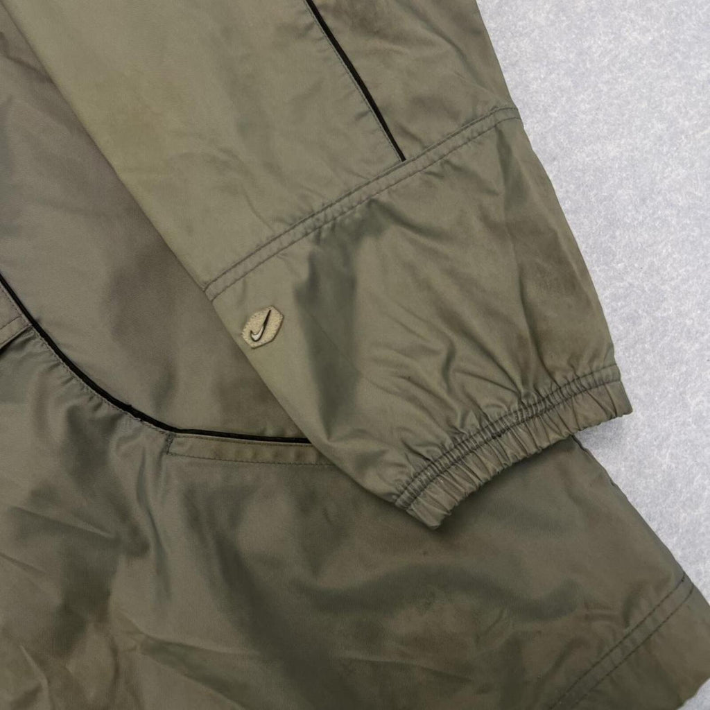 Vintage 90s Nike Grey Khaki Hooded Anorak Half Zip Windbreaker Jacket Mens Large