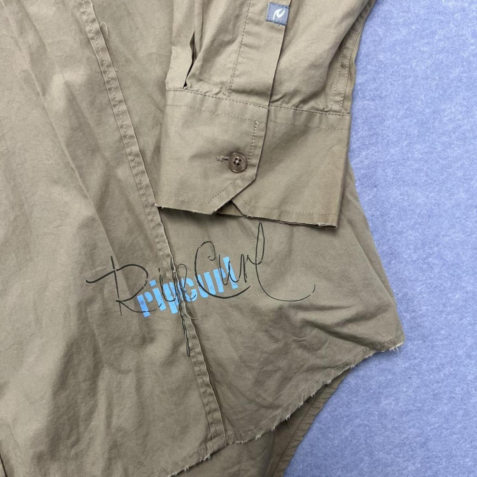 Vintage Rip Curl Men's Khaki Tan Long Sleeve Surf Shirt XXL Seagull Graphic Y2K