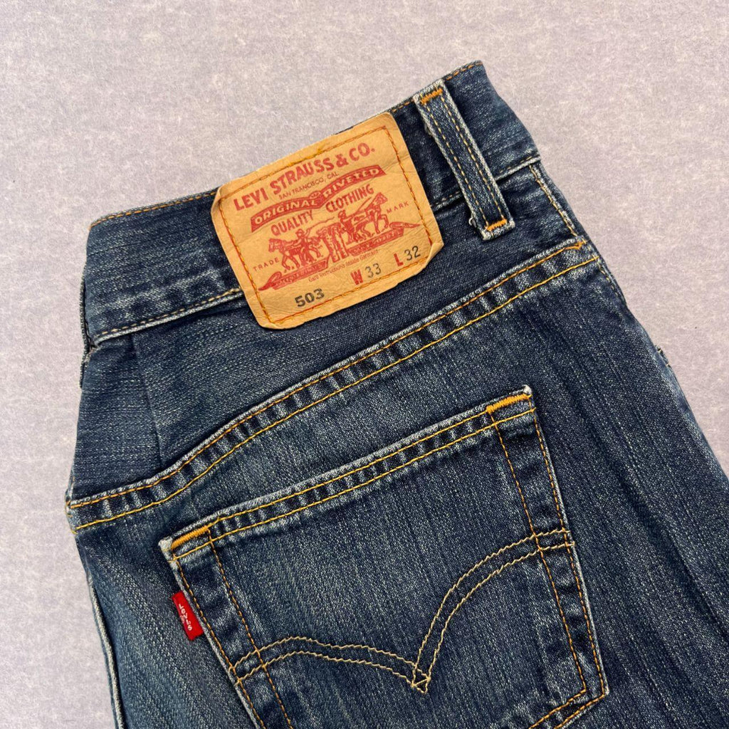 Vintage Levi's 503 Bootcut Dark Wash Navy Denim Jeans Men's Y2K W33 L32