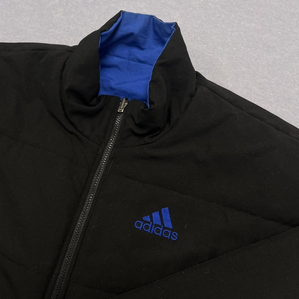 Vintage 2000 Adidas Reversible Blue & Black Puffer Jacket Streetwear Y2K Oversized Medium
