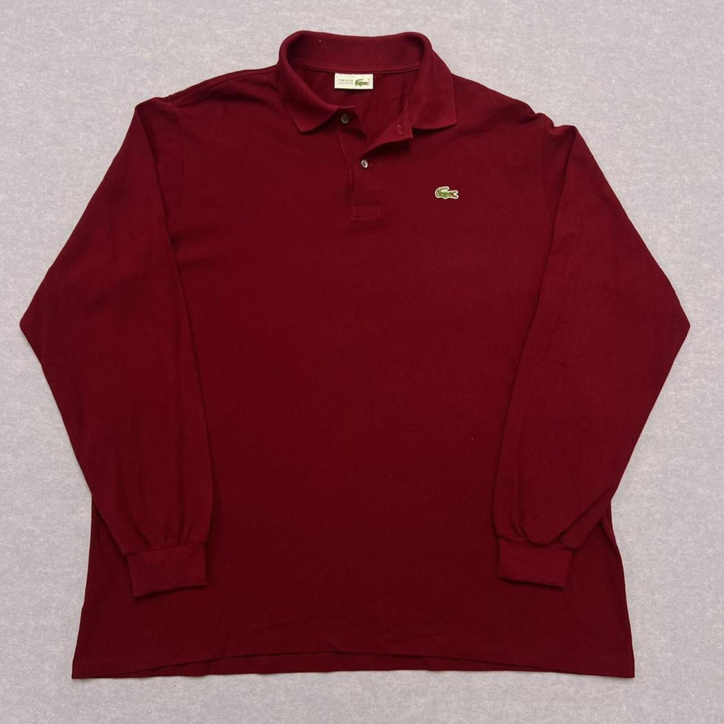 Vintage Chemise Lacoste Burgundy Long Sleeve Polo Shirt Made in France Men's XXL