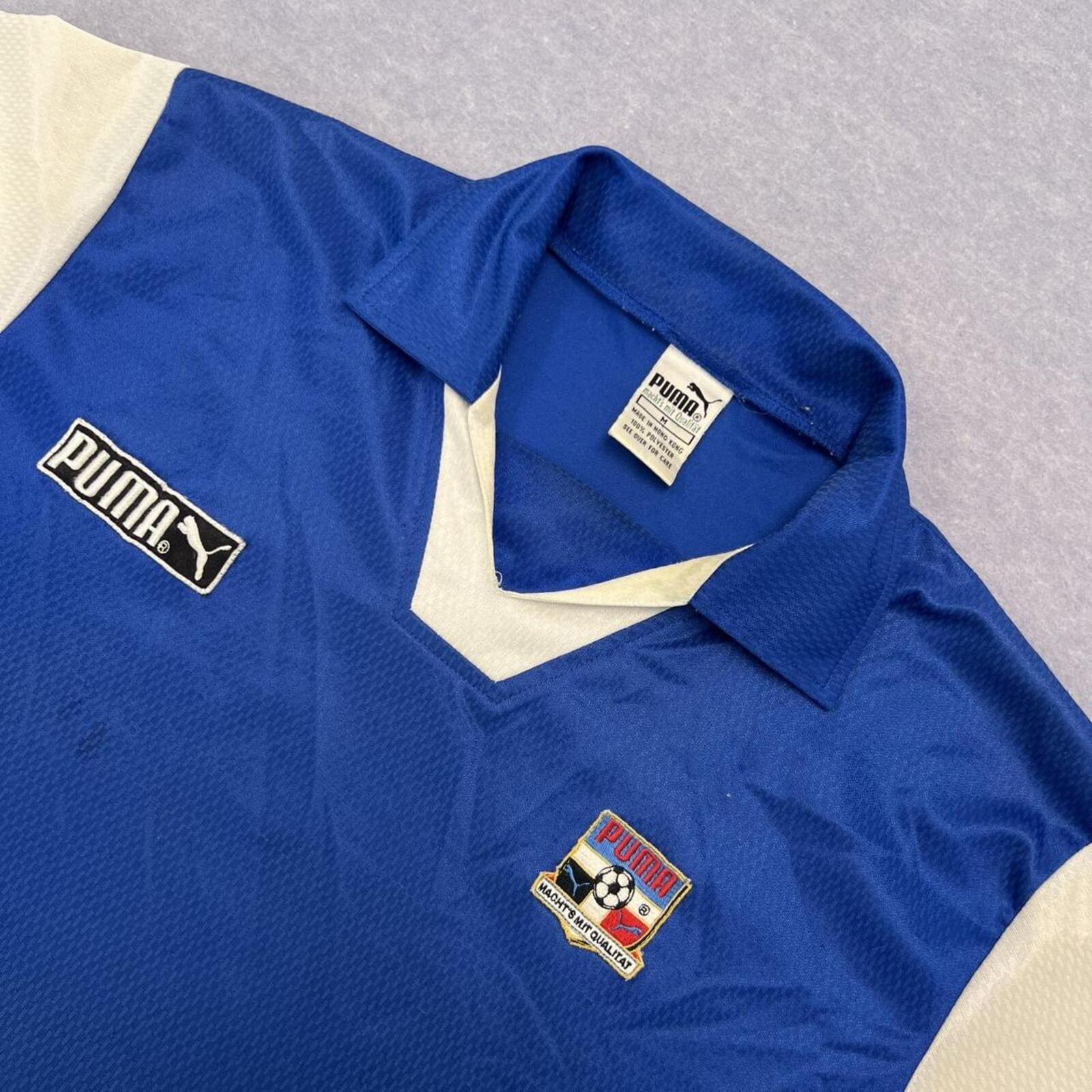 Vintage 1990’s Puma Soccer / Football Patch Jersey Blue & White Men's Medium