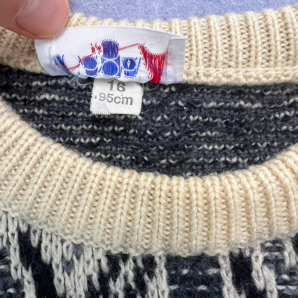 Vintage Chagal Paris Black & White Pure New Wool Icelandic Knit Sweater Men's Medium