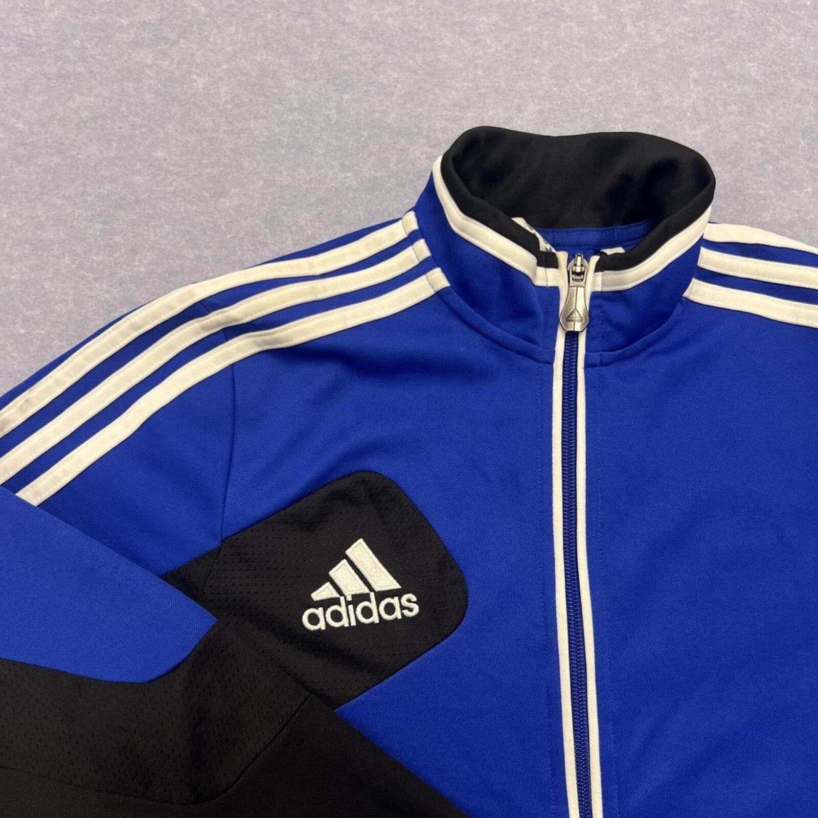 Vintage Adidas Climacool Men's Royal Blue & Black Striped Y2K Track Jacket Small